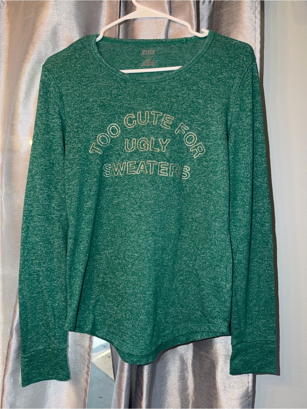 PINK Victoria’s Secret Teal Logo Long Sleeve Crewneck Top